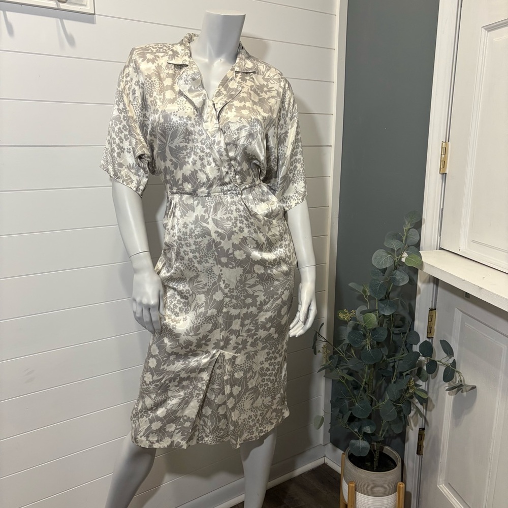 Vintage 80s Silky Floral Shirt Dress by Wild Dress